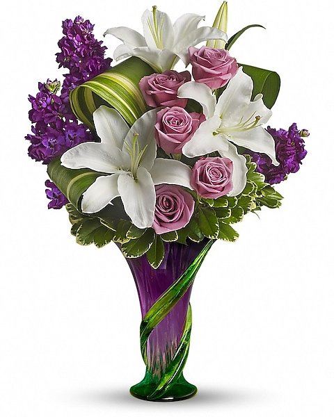 White lilies and lavender roses floral bouquet for flower delivery Waukegan IL