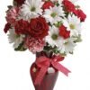 Red roses and white daisy floral arrangement from florist in Grayslake IL