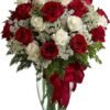 Red and white rose floral arrangement with ribbon from Gurnee flower shop