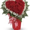 Heart-shaped red carnation bouquet with ribbon, available for delivery Vernon Hills IL