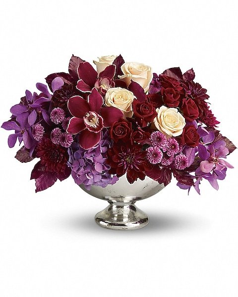 Purple and burgundy mixed floral arrangement from florist in Vernon Hills IL