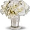White roses in a silver vase available for flower delivery Vernon Hills