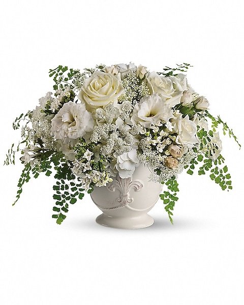 Elegant white rose bouquet with greenery from Gurnee florist