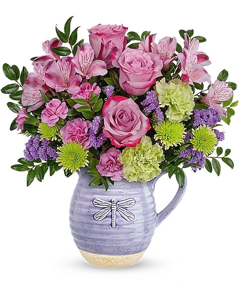 Pink and purple mixed floral arrangement in vase from Gurnee flower shop