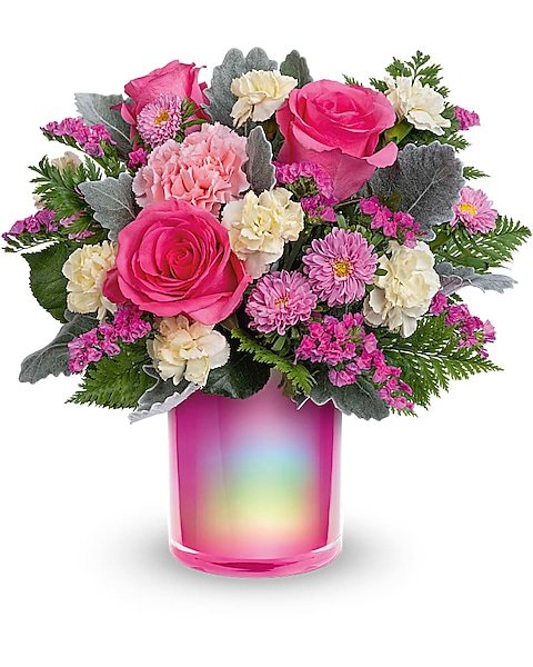 Pink rose and purple flower bouquet available for flower delivery Vernon Hills IL