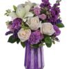 White roses and purple flowers mixed bouquet from florist in Waukegan IL