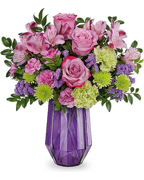 Pink roses with green accent flowers from Gurnee flower shop