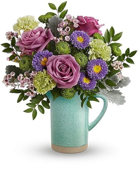 Lavender roses and green hydrangea floral arrangement from Gurnee flower shop