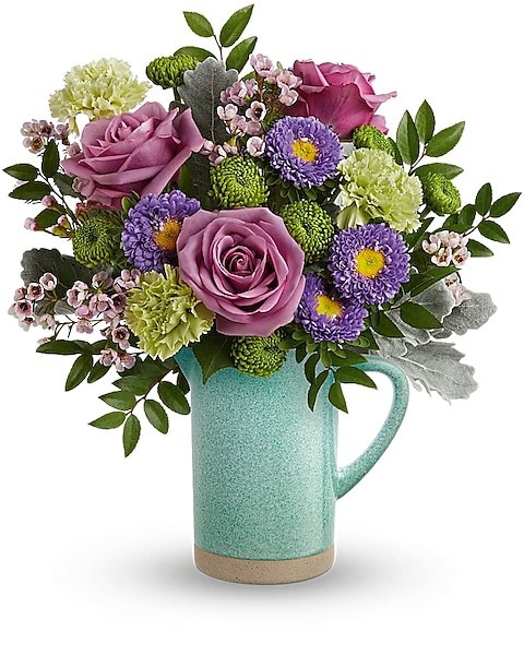 Lavender roses and green hydrangea floral arrangement from Gurnee flower shop