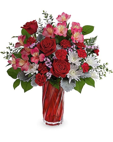 Deep red rose mixed floral arrangement from Gurnee florist