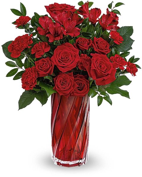 Classic red rose bouquet in tall vase from Gurnee flower shop