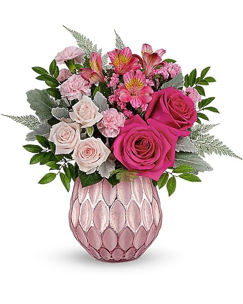 Pink roses with greenery floral arrangement for flower delivery Waukegan IL