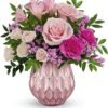 : Pink roses with green accent flowers from florist in Grayslake IL