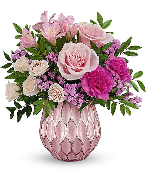 : Pink roses with green accent flowers from florist in Grayslake IL