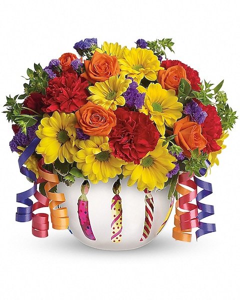 Bright birthday bouquet with ribbon from the best florist in Gurnee IL