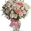 Pastel rose floral arrangement with ribbon from florist in Vernon Hills IL