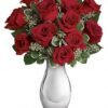 Classic red rose bouquet arranged in white vase from Gurnee flower shop
