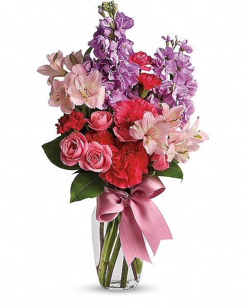 Bright mixed floral arrangement in vase, available for flower delivery Waukegan IL