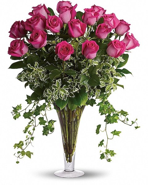 Hot pink rose bouquet with greenery from Gurnee flower shop