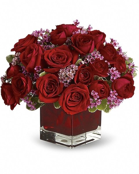 Classic red rose floral arrangement in square vase from Gurnee flower shop