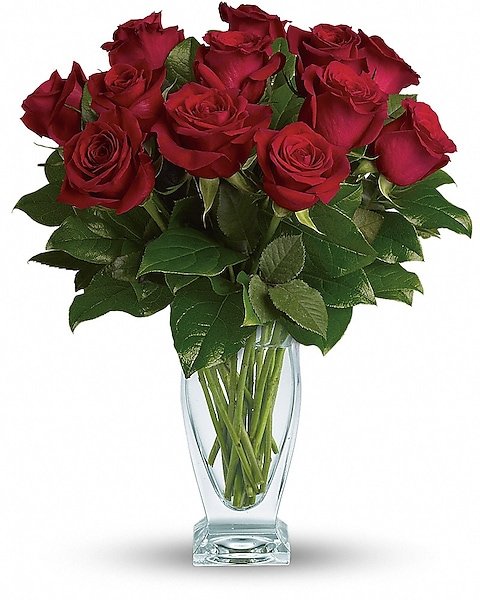 Dozen red roses arranged in vase by the best florist in Gurnee IL