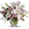 Pink and white lily arrangement in vase from florist in Grayslake IL