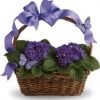 Beautiful basket arrangement with purple hydrangeas from florist in Grayslake IL
