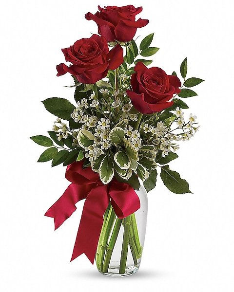 Red rose and greenery bouquet with bow for flower delivery Waukegan IL