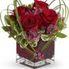 Red roses and lilies modern floral arrangement from Gurnee flower shop