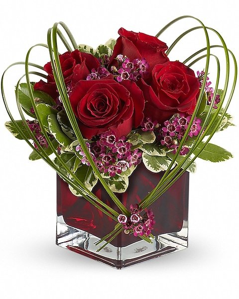 Red roses and lilies modern floral arrangement from Gurnee flower shop