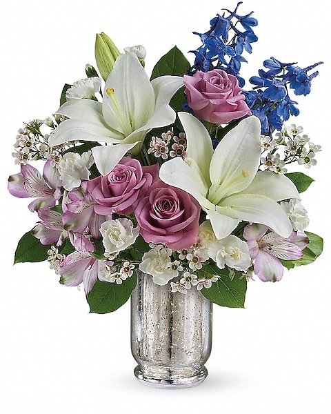 : Pink and cream garden-style floral arrangement from Gurnee flower sho