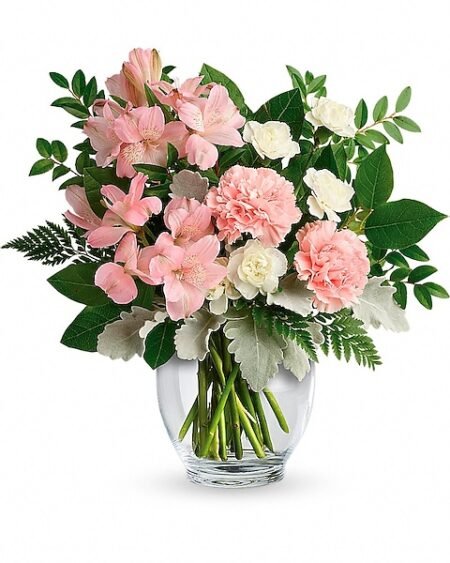 Pink carnations and roses floral bouquet from florist in Grayslake IL