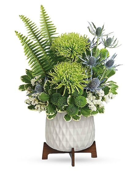 Green and white modern floral arrangement from Gurnee flower shop