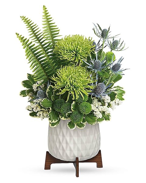 Green and white modern floral arrangement from Gurnee flower shop