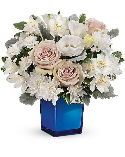 Elegant white and pink floral arrangement from florist in Vernon Hills IL