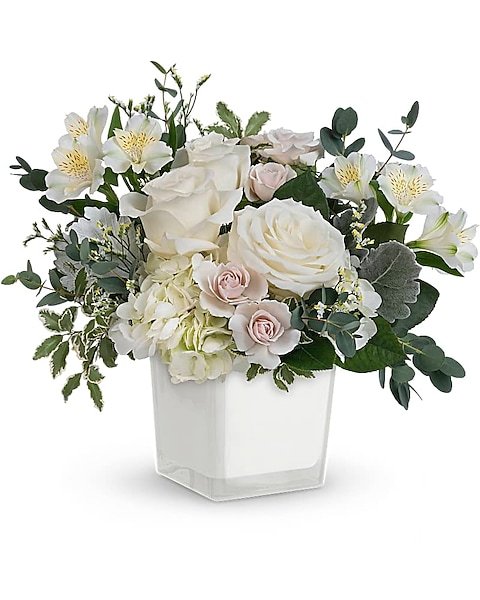 White rose and pink lily floral arrangement from florist in Grayslake IL