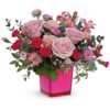 Pink rose and mixed floral bouquet in a pink vase from florist in Waukegan IL