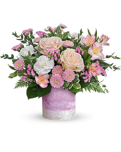 Soft pink and purple floral arrangement available in Vernon Hills