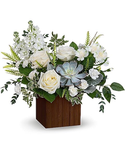 Elegant white and blue hydrangea floral arrangement available for delivery Gurnee