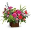 Pink and red rose bouquet in square vase from Gurnee flower shop