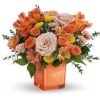 Orange rose and lily bouquet in orange vase from florist in Grayslake IL