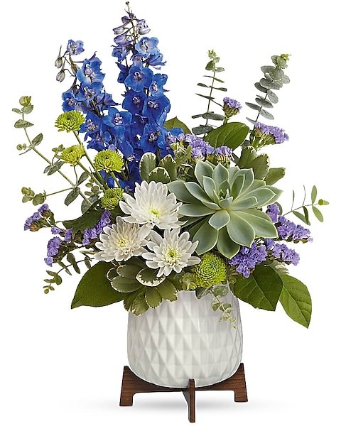 Blue and white mixed floral arrangement for flower delivery Waukegan IL