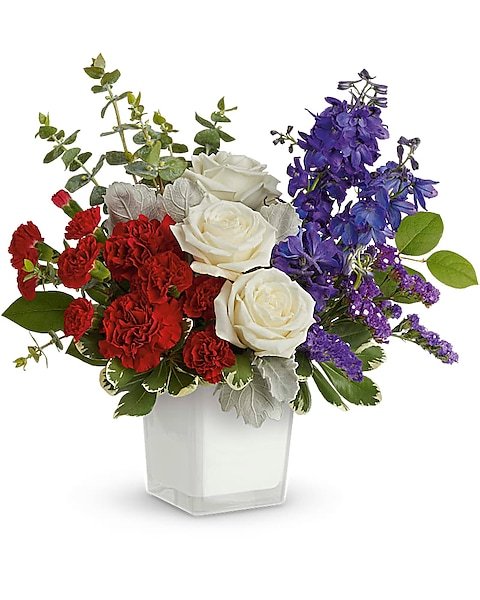 Red, white, and purple mixed floral bouquet from Gurnee florist