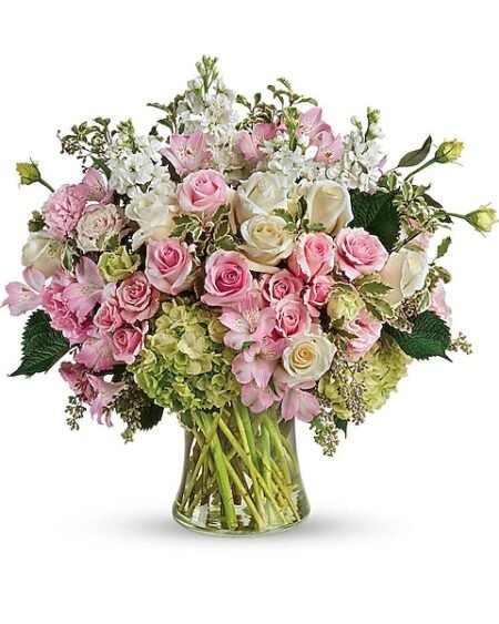 Pastel rose floral bouquet with greenery from florist in Vernon Hills IL