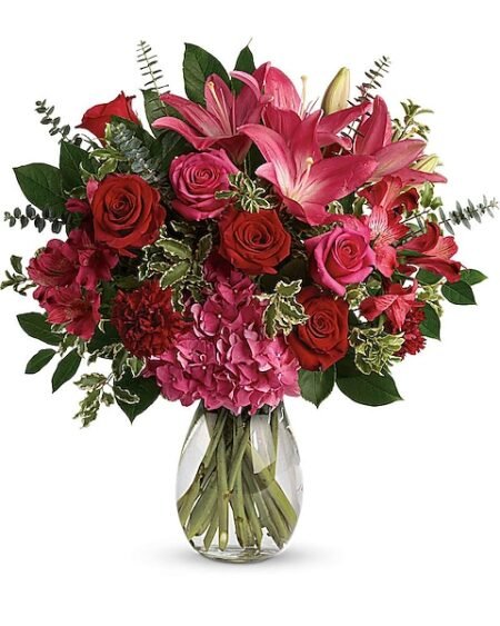 Red and pink rose bouquet for flower delivery Grayslake IL
