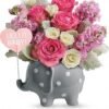 Hello Baby” floral arrangement in elephant vase from Gurnee flower shop