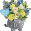 Hello Baby” floral arrangement in elephant vase from Gurnee flower shop