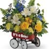 "It’s a Boy" floral arrangement in wagon, perfect for flower delivery Grayslake IL
