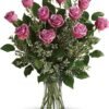 Pink rose bouquet in clear vase from florist in Grayslake IL