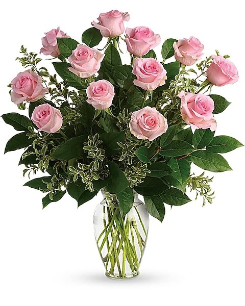 Pink rose bouquet with greenery from florist in Vernon Hills I